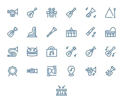 Jazz PIXEL Perfect Vector Set with 25 Retina Ready Regular Line Icons Stock-Illustration