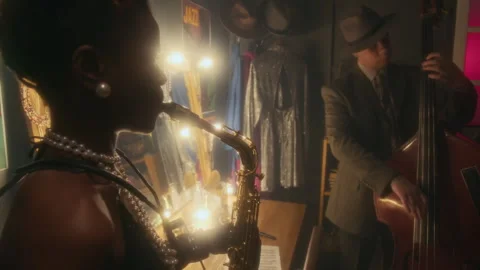 Jazz Practice Backstage in Theater Closeup Video stock 312242198