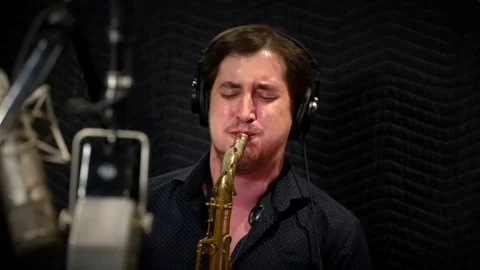 Jazz Saxophonist in Recording Studio Performance Stock Footage 258069389