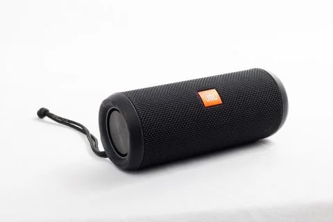 JBL bluetooth wireless portable speaker on a white background Stock Photos