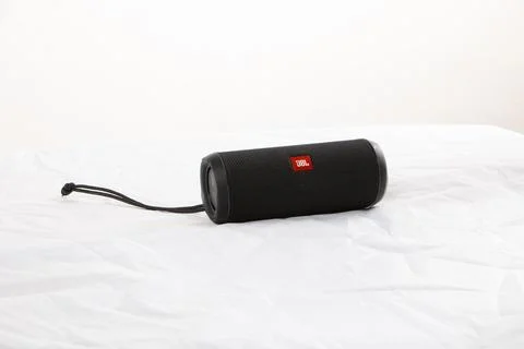 JBL bluetooth wireless portable speaker on a white background Stock Photos