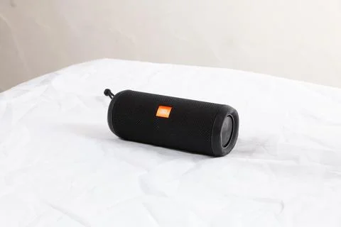 JBL bluetooth wireless portable speaker on a white background Stock Photos