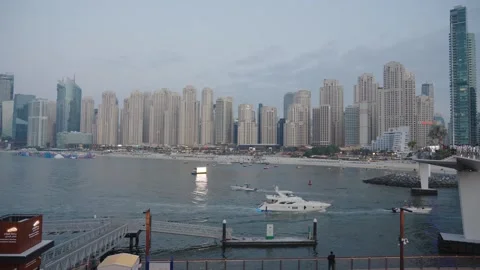 JBR Beach Dubai view from Bluewaters pedestrian bridge at night Stock-Footage 331728433