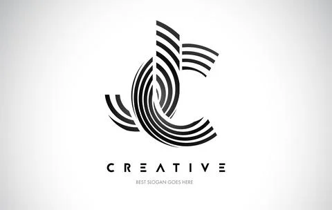 JC Lines Warp Logo Design. Letter Icon Made with Black Circular Lines. Stock Illustration