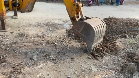 JCB excavator, emergency road work, Stock-Footage 166355455