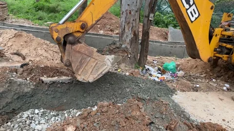 JCB excavator working at construction site, backhoe loader working. Stock Footage 163370422