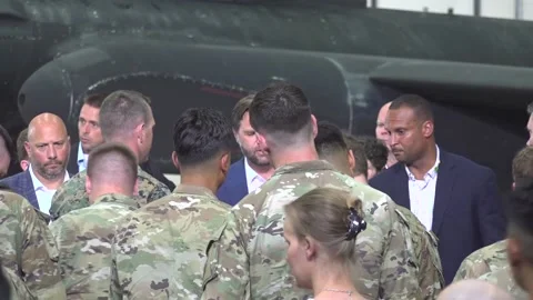 JD Vance meets American troops at RAF Fa... | Stock Video | Pond5