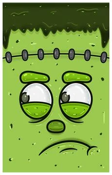 Jealous Expression of Frankenstein Face Character Cartoon. Wallpaper, Cover.. Stock Illustration