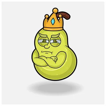 Jealous expression with Pear Fruit Crown Mascot Character Cartoon. Stock Illustration