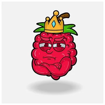 Jealous expression with Raspberry Fruit Crown Mascot Character Cartoon. Stock Illustration