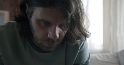 Jealous man: head down, emotions of anger, resentment. Depression Stock Footage 245768532