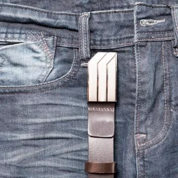 Jean and leather belt Stock Photos