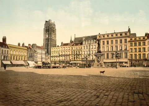 Jean Bart Square in Dunkirk Dunkerque Hauts de France France c 1890 Historic Stock Illustration