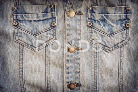 Jean Shirt With Pocket And Metal Button On Clothing Textile Industrial