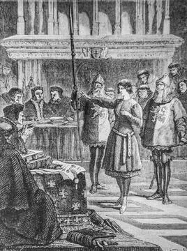 Jeanne d'arc devant le tribunal 1415-1434, histoire populaire de frrance par Stock Illustration