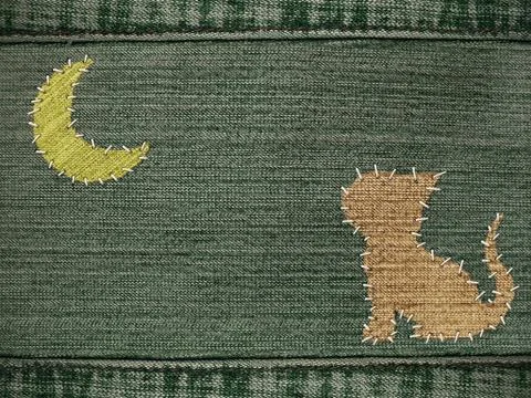 Jeans background with figures of a cat and the moon Stock Illustration