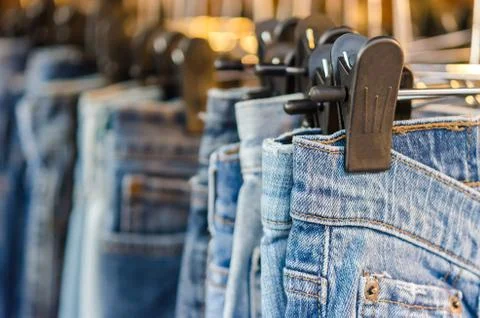 Jeans on hanger Stock Photos