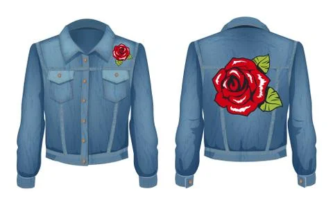 Jeans Jacket with Roses Patch Vector Illustration Stock Illustration
