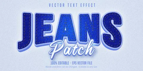 Jeans patch text, realistic denim style editable text effect Stock Illustration