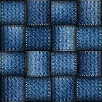 Jeans patchwork background. Illustrazione stock