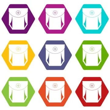 Jeans pocket with button icon set color hexahedron Illustrazione stock
