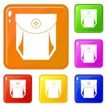 Jeans pocket with button icons set vector color Stock Illustration