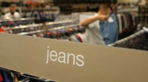 Jeans section in clothes store Stock Footage 67646393