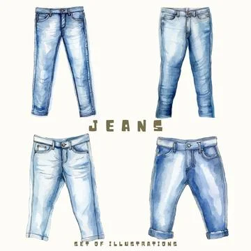 Jeans set. Jeans collection. Vector illustration of jeans. Stock Illustration