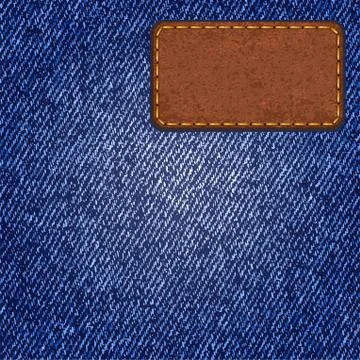 Jeans texture with leather label. vector Stock Illustration