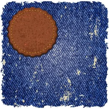 Jeans texture with leather label. vector Stock Illustration