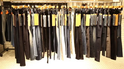 Jeans trousers in store Stock Footage 40483934