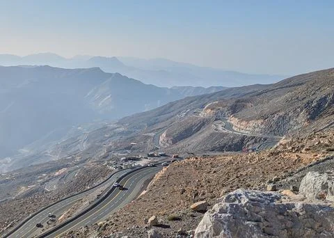 Jebel Jais the highest mountain in the UAE United Arab Emirates at sunset 스톡 사진