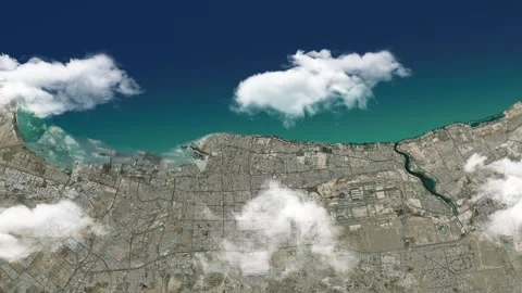 Jeddah 3D Satellite Map Zoom Out With Cloud Animation Stock Footage 306335793