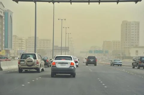 Jeddah city in dusty day.Sand storm in the city. Saudi Arabia Stock Photos