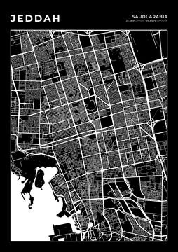 Jeddah Map Wall Art Frame, Cartography Map Print, City Layout Map 스톡 일러스트