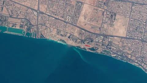 Jeddah racetrack circuit layout animated path view from sky Stock Footage 168993443