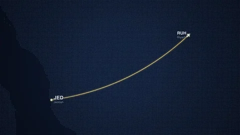 Jeddah to riyadh flight route map animation Stock Footage 339423241