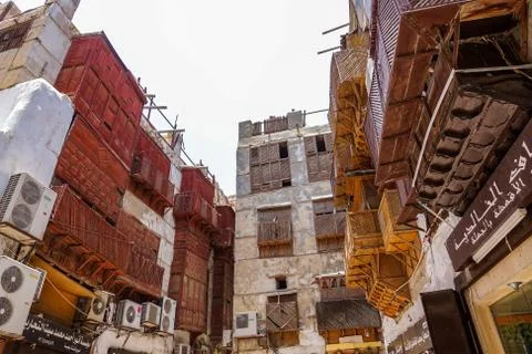 Jeddah, Saudi Arabia-May 26, 2016: Old buildings at the historic area of Jeddah Stock Photos