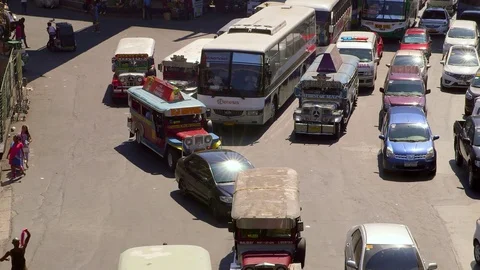 JEEF BUSES CONGESTED TRAFFIC MANILA PHILIPPINES Stock Footage 76833809