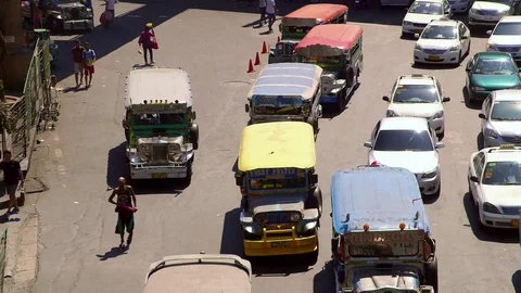 JEEF BUSES CONGESTED TRAFFIC MANILA PHILIPPINES Stock Footage 76834072