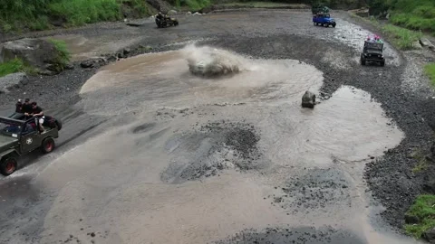 Jeep Adventure on Merapi Volcano Lava Tour, Yogyakarta, Indonesia Stock Footage 321648791