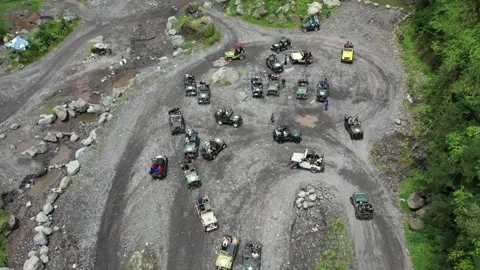 Jeep Adventure on Merapi Volcano Lava Tour, Yogyakarta, Indonesia Stock Footage 321648870