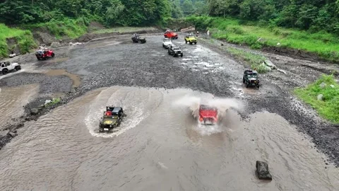 Jeep Adventure on Merapi Volcano Lava Tour, Yogyakarta, Indonesia Stock Footage 322018100
