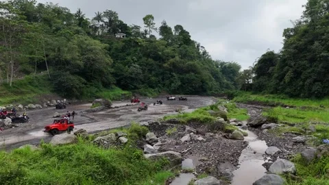 Jeep Adventure on Merapi Volcano Lava Tour, Yogyakarta, Indonesia Stock Footage 322018106