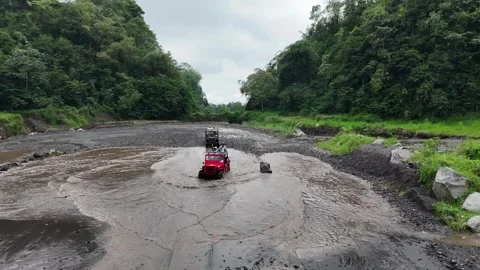 Jeep Adventure on Merapi Volcano Lava Tour, Yogyakarta, Indonesia Stock Footage 322018111
