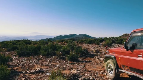 Jeep and mountains Stock Footage 129080392