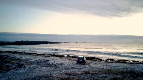 Jeep at the beach winter Video stock 85521273