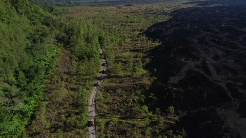 Jeep Convoy Driving to Lava Fields at Mount Batur, Bali – Aerial View4 13 Video stock 313874647