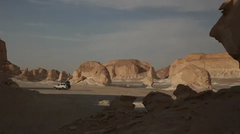 Jeep crossing the White Desert, Egypt Stock Footage 36143838