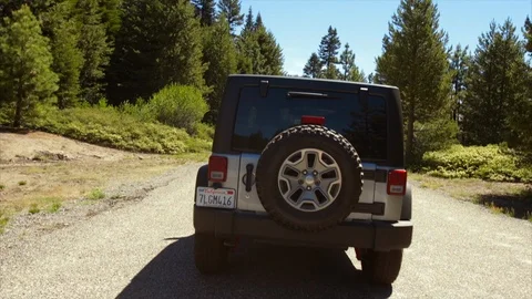 Jeep driving down a dusty forest road. Stock Footage 88369683